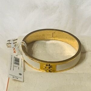 NWT Tory Burch Small Kira Leather Inlay Cuff Hinged Bracelet 145436
